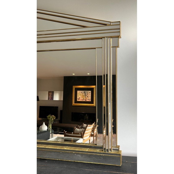Image 1 of Vintage Domus Spiegel aus Holz und goldenem Plexiglas, Frankreich 1970