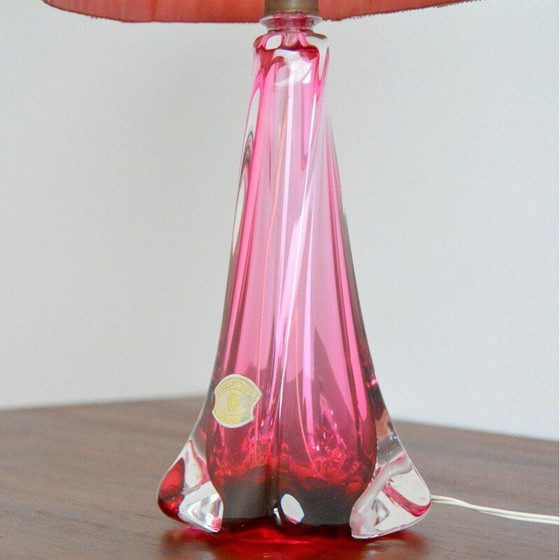 Image 1 of Mid Century Val St-Lambert Tischlampe in rosa Kristall, Belgien 1960