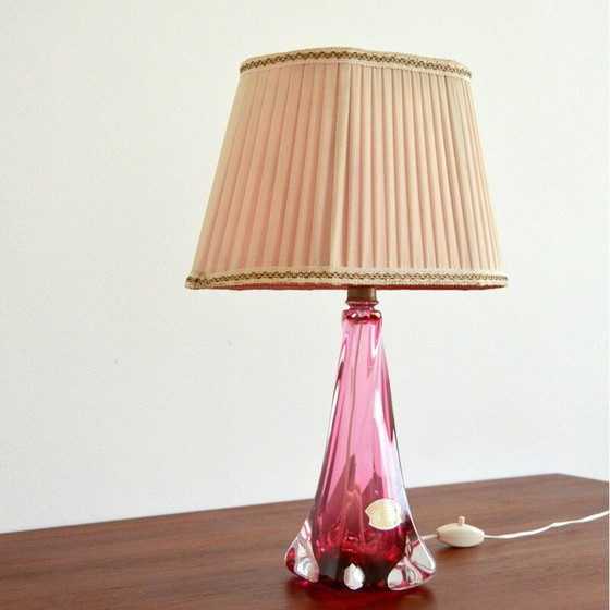 Image 1 of Mid Century Val St-Lambert Tischlampe in rosa Kristall, Belgien 1960