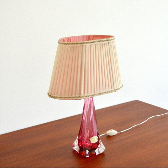 Image 1 of Mid Century Val St-Lambert Tischlampe in rosa Kristall, Belgien 1960