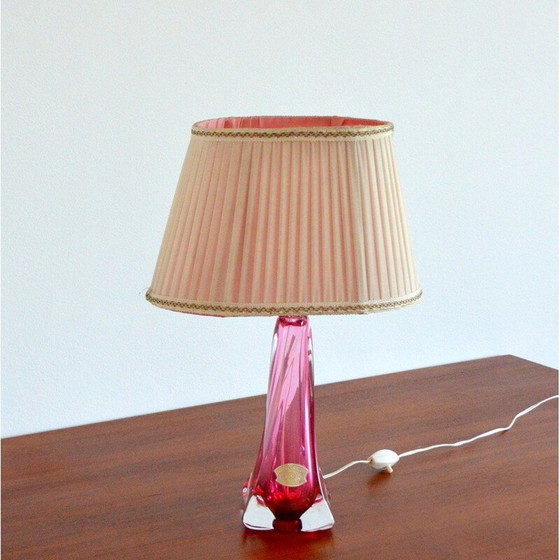 Image 1 of Mid Century Val St-Lambert Tischlampe in rosa Kristall, Belgien 1960