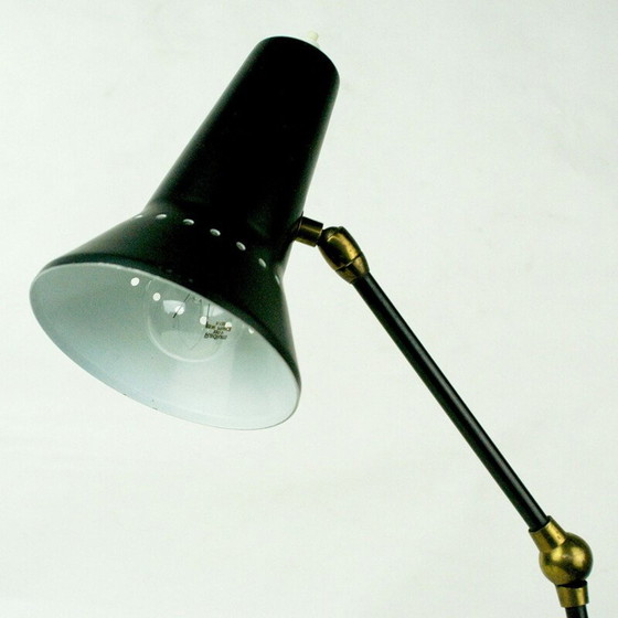Image 1 of Schwarze italienische Schreibtischlampe aus Messing von Stilnovo, 1950