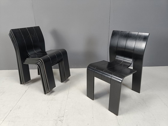 Image 1 of Satz von 6 stapelbaren Gijs Bakker Strip Chairs, 1980S