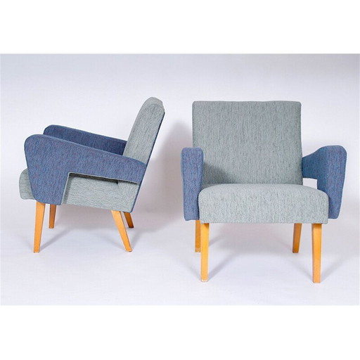 Satz von 2 Vintage-Sesseln in blauem Stoff