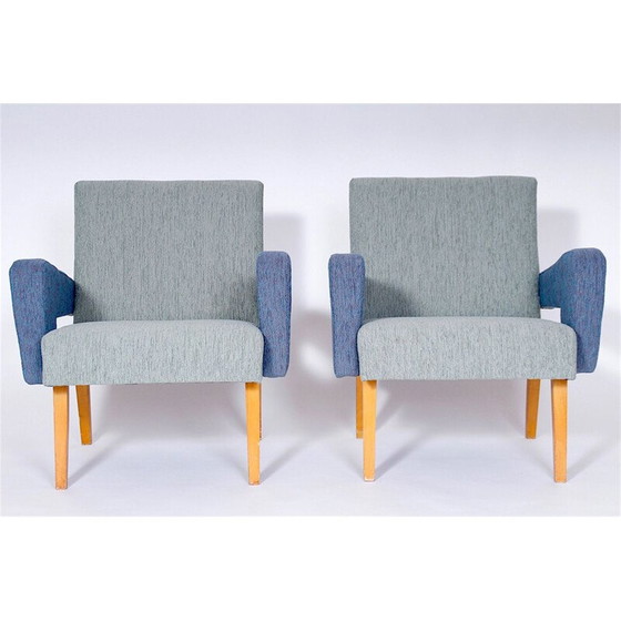 Image 1 of Satz von 2 Vintage-Sesseln in blauem Stoff