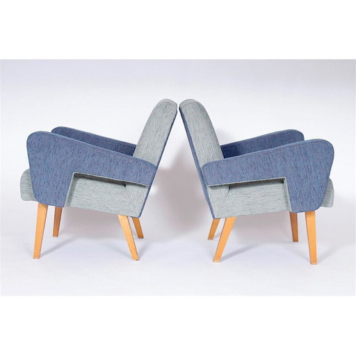Satz von 2 Vintage-Sesseln in blauem Stoff