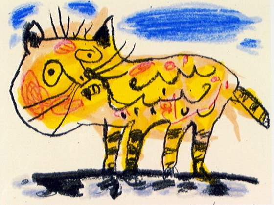 Image 1 of Kees Salentijn - Katze gelb mit Wellen Siebdruck