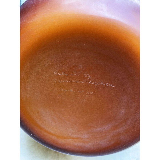 Image 1 of Bernsteinfarbene Vase mit weißen Strahlen und rotem Dekor von Salviati Murano Francesco Lucchese, 2005