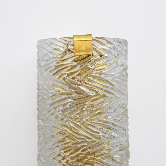 Image 1 of Paar moderne italienische Wandleuchten aus Messing und strukturiertem Muranoglas
