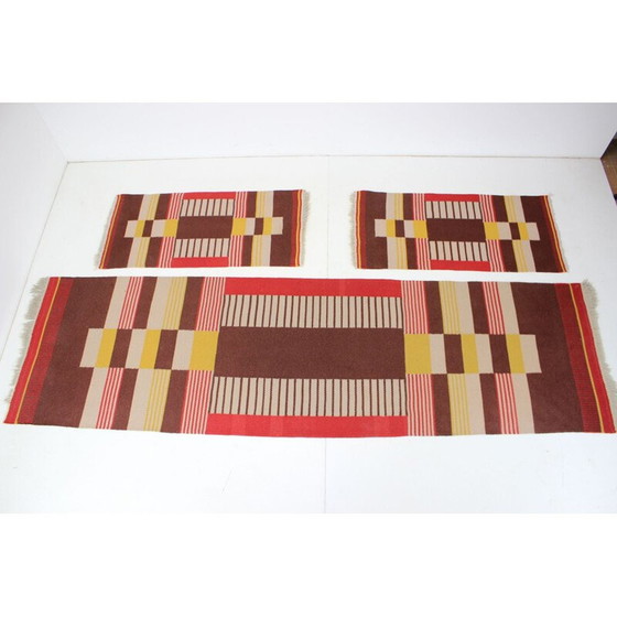 Image 1 of Satz von 3 geometrischen Wollteppichen von Antonín Kybal, Tschechoslowakei 1940