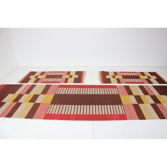 Image 1 of Satz von 3 geometrischen Wollteppichen von Antonín Kybal, Tschechoslowakei 1940