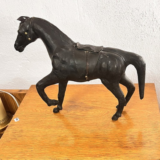 Vintage Pferd Figur Skulptur in Leder und Papier