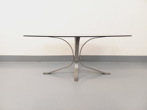 Image 1 of Couchtisch Oval Rechteckig Abgerundet Vintage Glas Und Verchromtes Metall Aus Den 70er Jahren