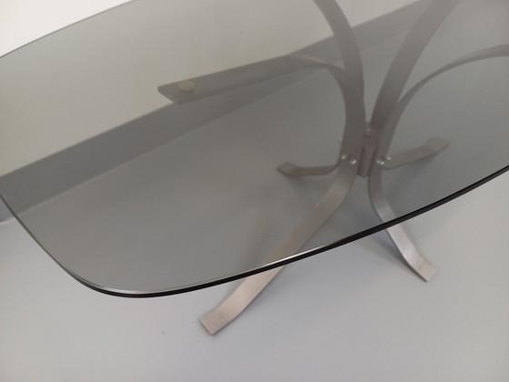 Image 1 of Couchtisch Oval Rechteckig Abgerundet Vintage Glas Und Verchromtes Metall Aus Den 70er Jahren