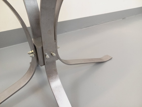 Image 1 of Couchtisch Oval Rechteckig Abgerundet Vintage Glas Und Verchromtes Metall Aus Den 70er Jahren