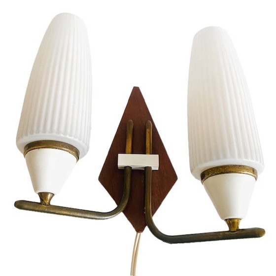 Image 1 of Mid Century Dänisches Design Doppelwandlampe Teak 1960s