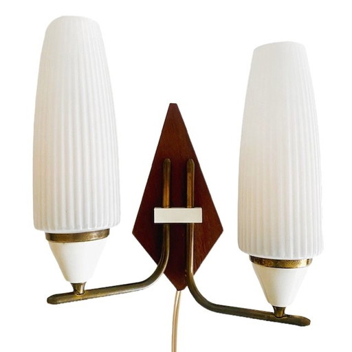 Mid Century Dänisches Design Doppelwandlampe Teak 1960s