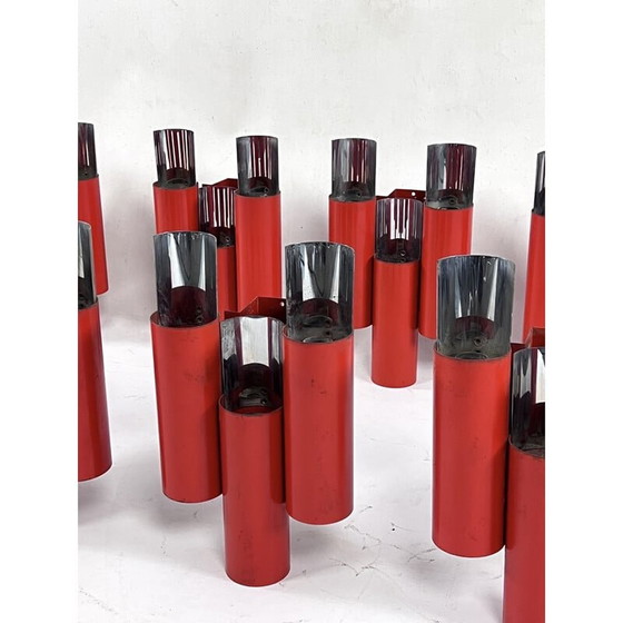 Image 1 of Satz von 10 roten und verchromten Wandlampen aus der Mitte des Jahrhunderts von Stilnovo, Italien 1970er