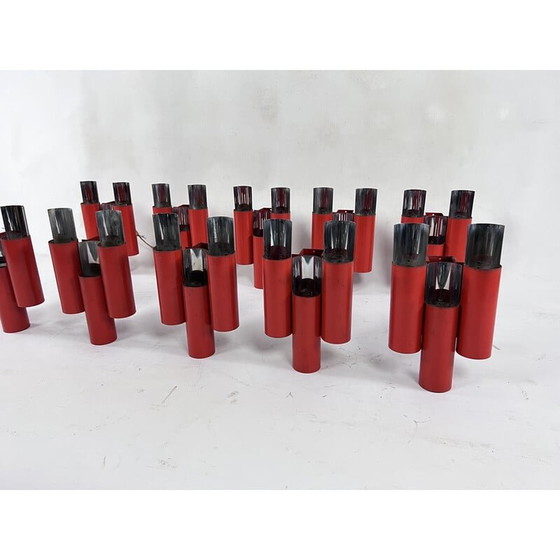 Image 1 of Satz von 10 roten und verchromten Wandlampen aus der Mitte des Jahrhunderts von Stilnovo, Italien 1970er
