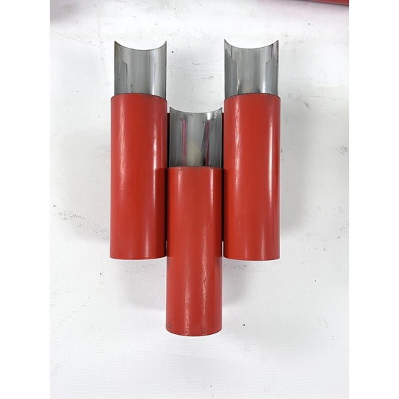 Image 1 of Satz von 10 roten und verchromten Wandlampen aus der Mitte des Jahrhunderts von Stilnovo, Italien 1970er