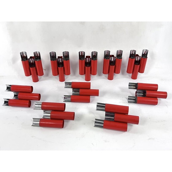 Image 1 of Satz von 10 roten und verchromten Wandlampen aus der Mitte des Jahrhunderts von Stilnovo, Italien 1970er