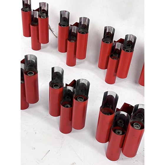 Image 1 of Satz von 10 roten und verchromten Wandlampen aus der Mitte des Jahrhunderts von Stilnovo, Italien 1970er