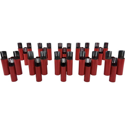 Satz von 10 roten und verchromten Wandlampen aus der Mitte des Jahrhunderts von Stilnovo, Italien 1970er