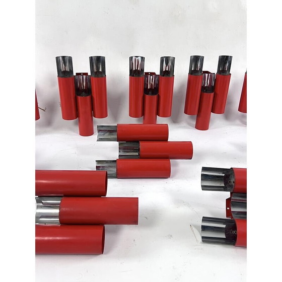 Image 1 of Satz von 10 roten und verchromten Wandlampen aus der Mitte des Jahrhunderts von Stilnovo, Italien 1970er