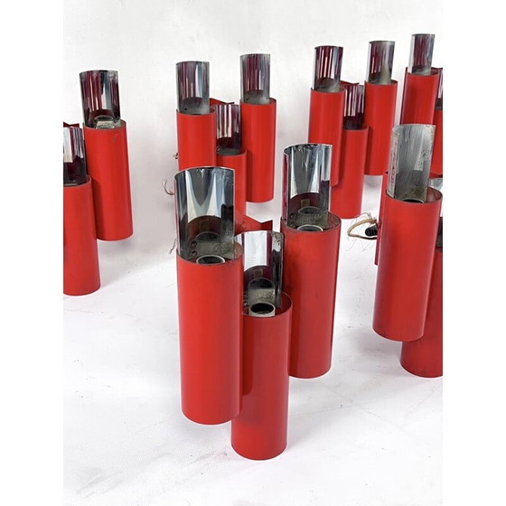 Image 1 of Satz von 10 roten und verchromten Wandlampen aus der Mitte des Jahrhunderts von Stilnovo, Italien 1970er