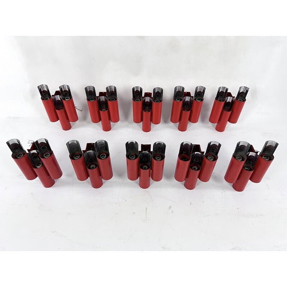 Image 1 of Satz von 10 roten und verchromten Wandlampen aus der Mitte des Jahrhunderts von Stilnovo, Italien 1970er