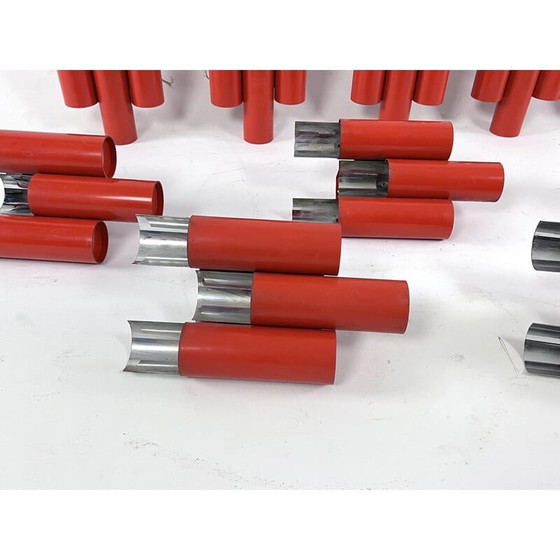 Image 1 of Satz von 10 roten und verchromten Wandlampen aus der Mitte des Jahrhunderts von Stilnovo, Italien 1970er