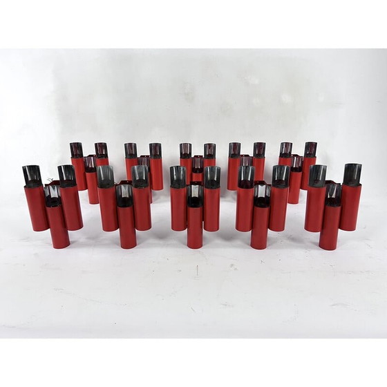 Image 1 of Satz von 10 roten und verchromten Wandlampen aus der Mitte des Jahrhunderts von Stilnovo, Italien 1970er