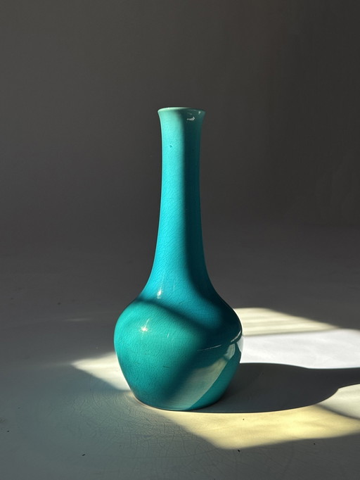 Türkisfarbene Crackle-Glasur-Vase von Burmantofts, 1910S
