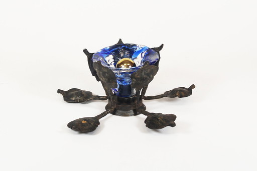 1X Rough Eisen und Glas Brutalist Wandleuchte