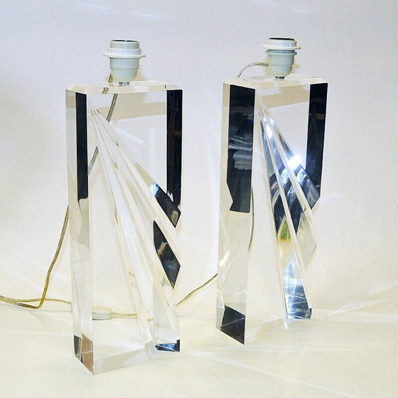 Image 1 of Paar rechteckige Vintage-Tischlampen aus klarem Acrylglas, 1970