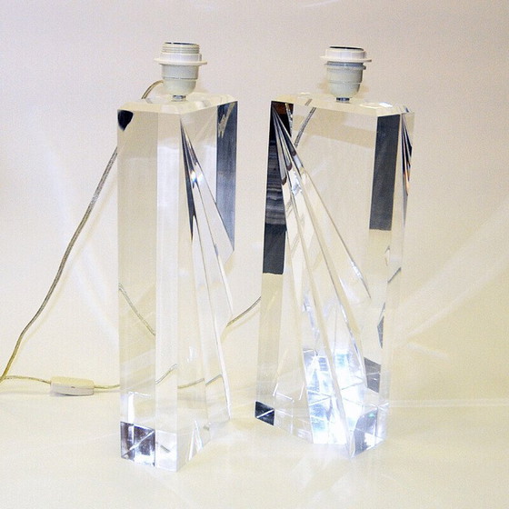 Image 1 of Paar rechteckige Vintage-Tischlampen aus klarem Acrylglas, 1970