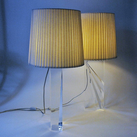 Image 1 of Paar rechteckige Vintage-Tischlampen aus klarem Acrylglas, 1970