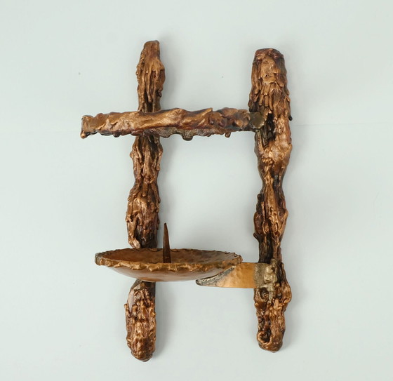 Image 1 of Großer und schwerer Wandkerzenhalter aus massivem Kupfer im Brutalismus der 1960er Jahre