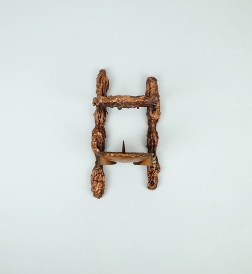 Großer und schwerer Wandkerzenhalter aus massivem Kupfer im Brutalismus der 1960er Jahre