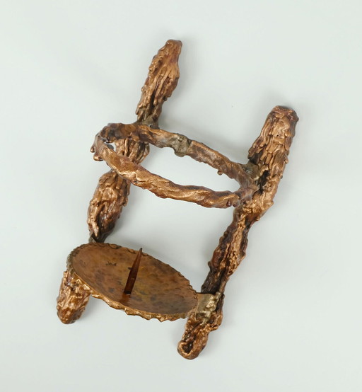 Großer und schwerer Wandkerzenhalter aus massivem Kupfer im Brutalismus der 1960er Jahre