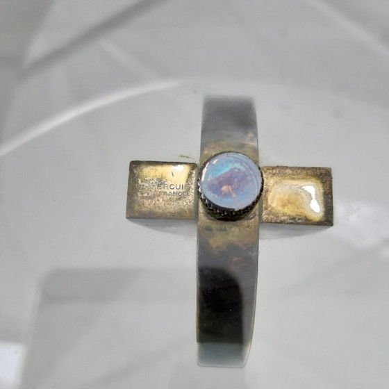 Image 1 of Vintage Design Glas Käsetablett, versilbert, Ercuis Frankreich