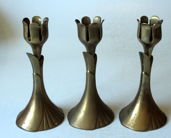 Image 1 of 3x Tolle Mid Century Kerzenhalter aus massivem Messing