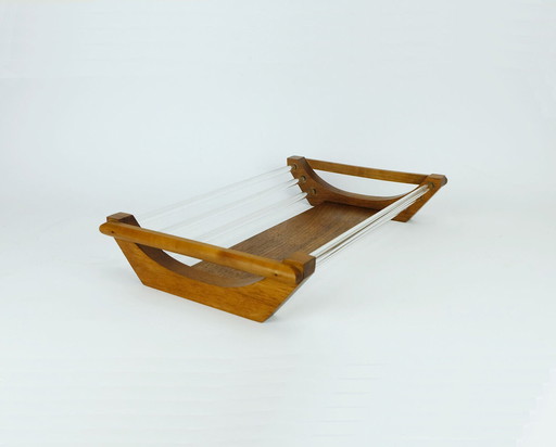 Französischer geometrischer Art-déco-Obstkorb aus Nussbaum und Glas