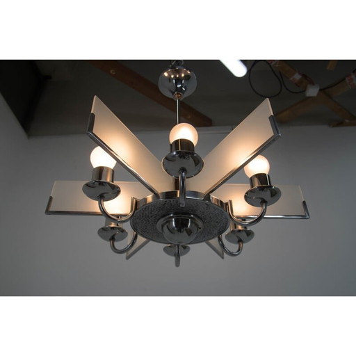 6-flammiger Chrom-Kronleuchter im Art-Deco-Stil, 1940