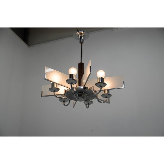 Image 1 of 6-flammiger Chrom-Kronleuchter im Art-Deco-Stil, 1940