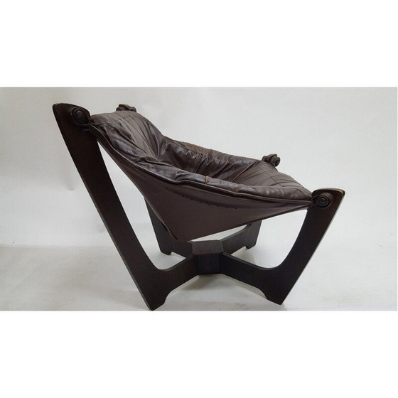 Image 1 of Vintage Luna Lounge Chair von Odd Knutsen aus braunem Leder 1970er Jahre