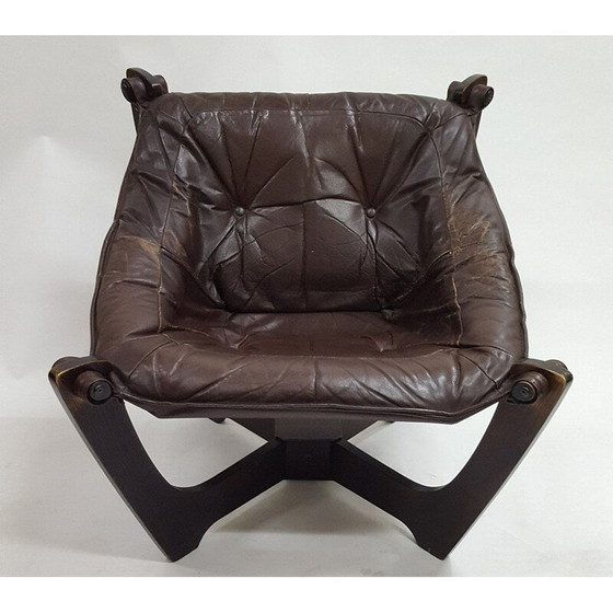 Image 1 of Vintage Luna Lounge Chair von Odd Knutsen aus braunem Leder 1970er Jahre