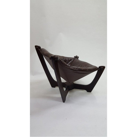Image 1 of Vintage Luna Lounge Chair von Odd Knutsen aus braunem Leder 1970er Jahre