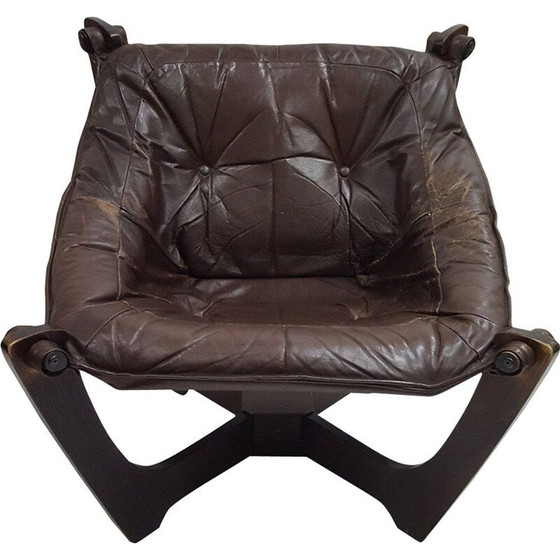 Image 1 of Vintage Luna Lounge Chair von Odd Knutsen aus braunem Leder 1970er Jahre
