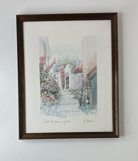 Image 1 of Original signierter Druck von M. Marten - 'Vicolo Di Paese In Fiore'